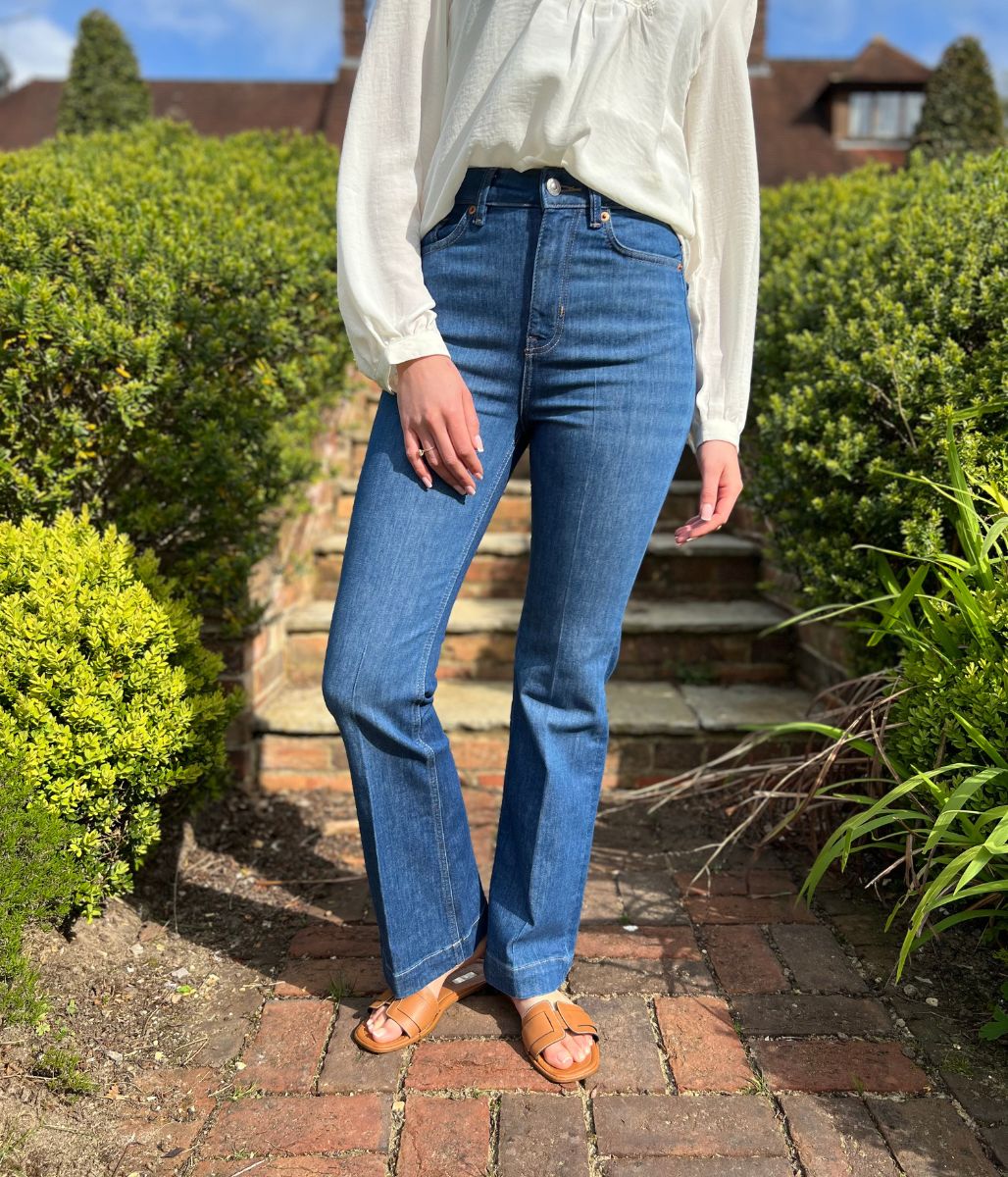 Mid Denim Crease Front Slim Flare Jeans - Image 5