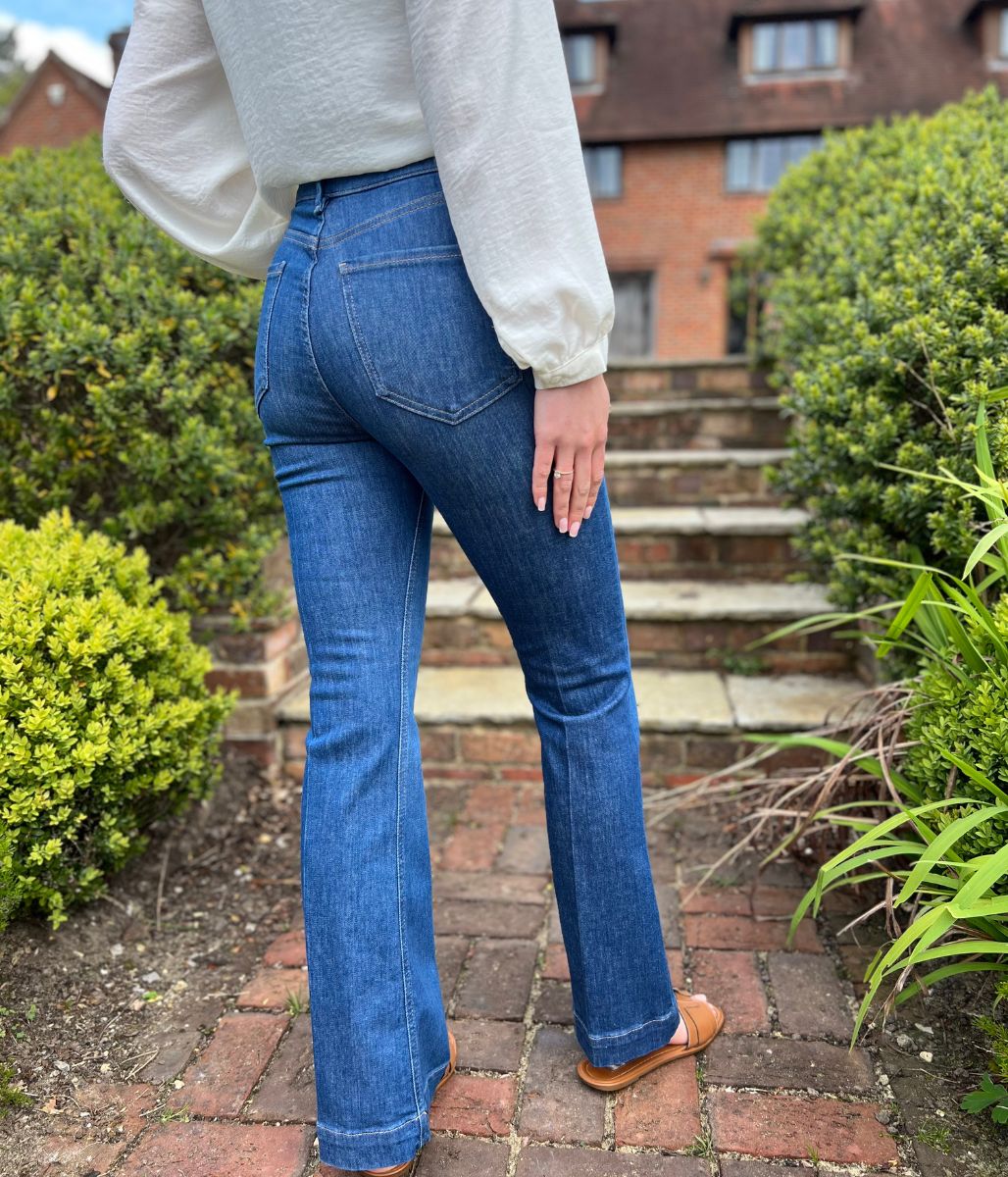 Mid Denim Crease Front Slim Flare Jeans - Image 6
