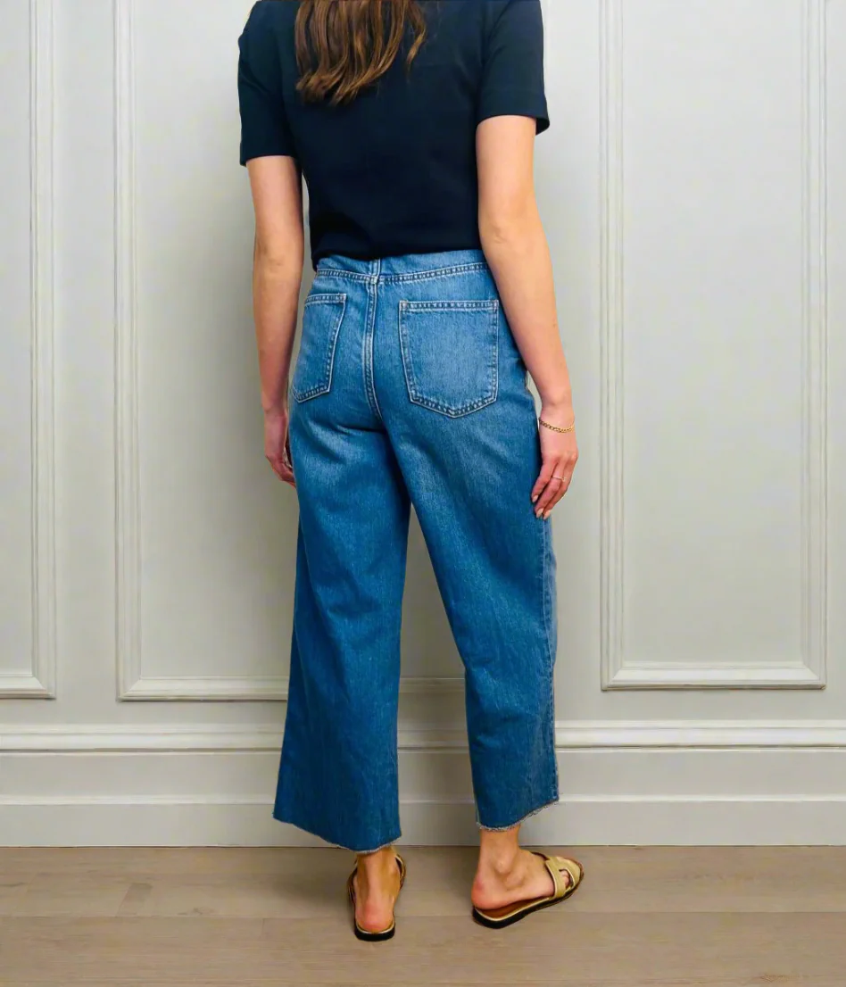 Mid Wash Wide Leg Cropped Jeans - Image 3