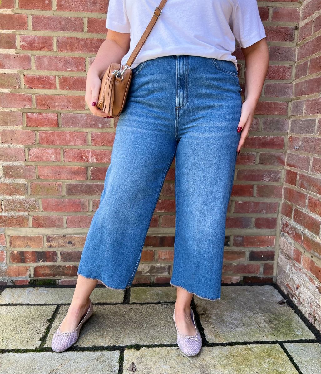 Mid Wash Wide Leg Cropped Jeans - Image 5
