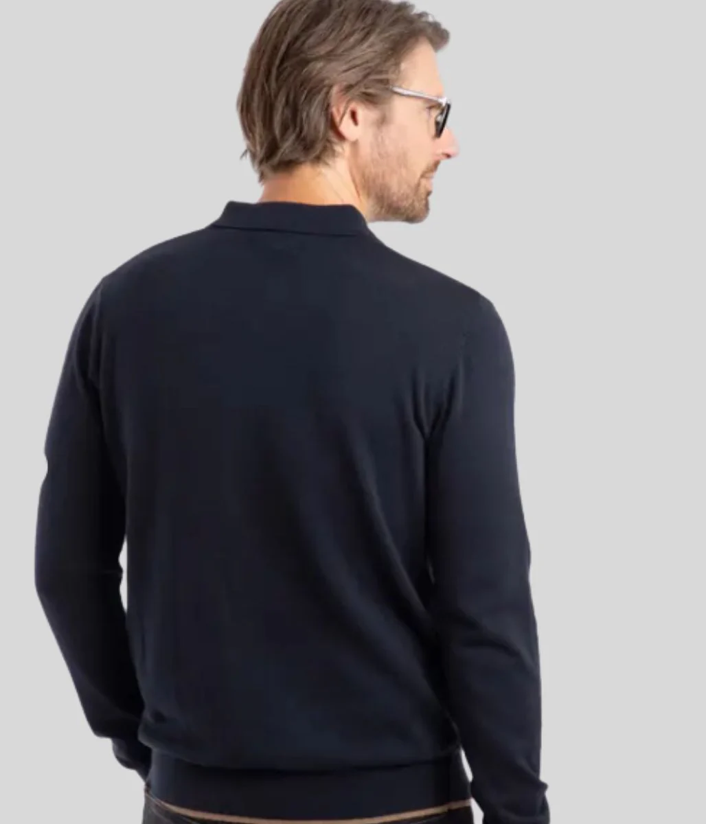 Midnight Blue Alden Long Sleeve Knitted Polo - Image 3