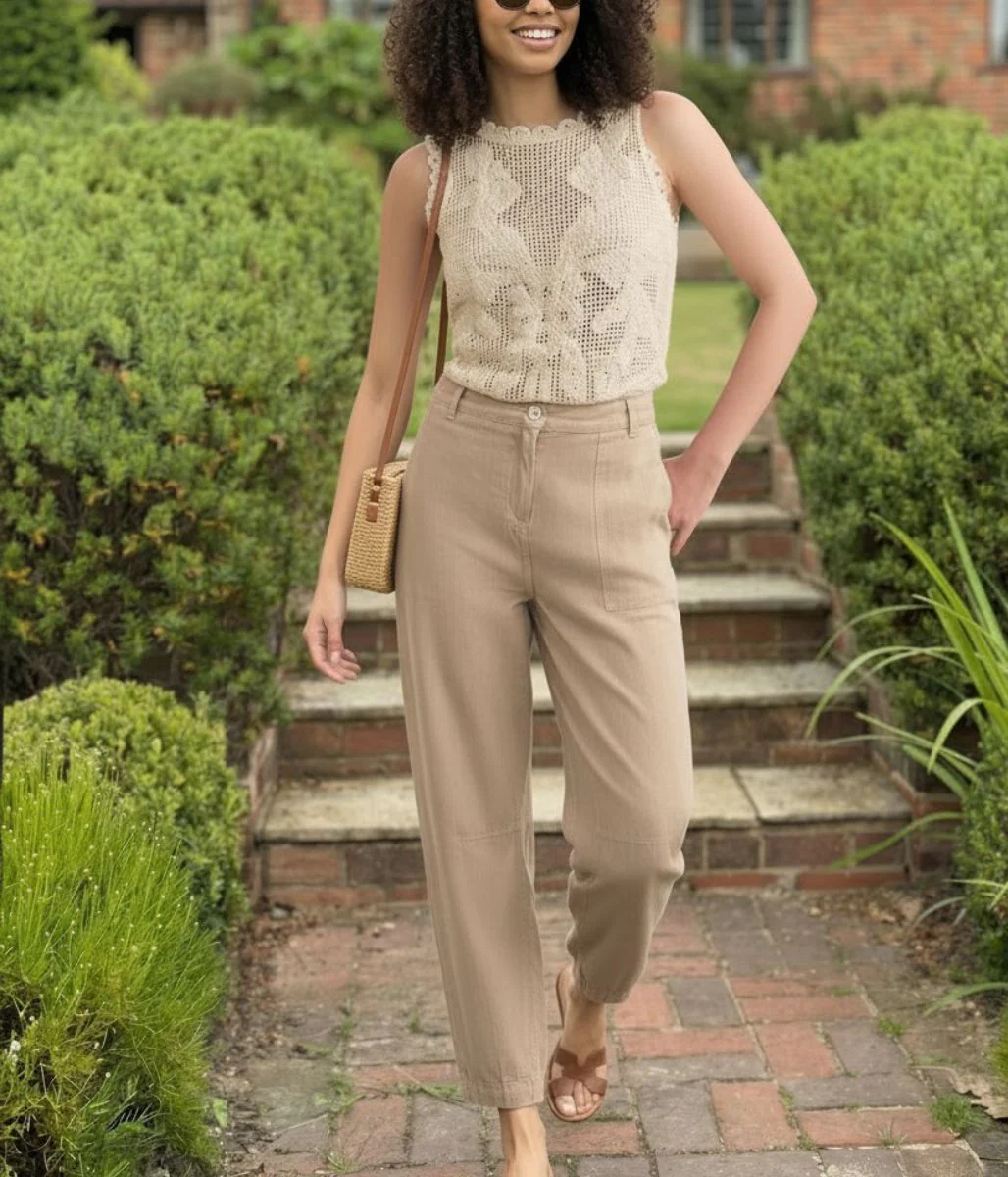 Mocha Linen Blend Trousers - Image 5