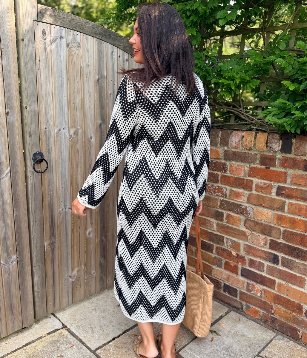 Monochrome Zig Zag Crochet Style Dress - Image 2
