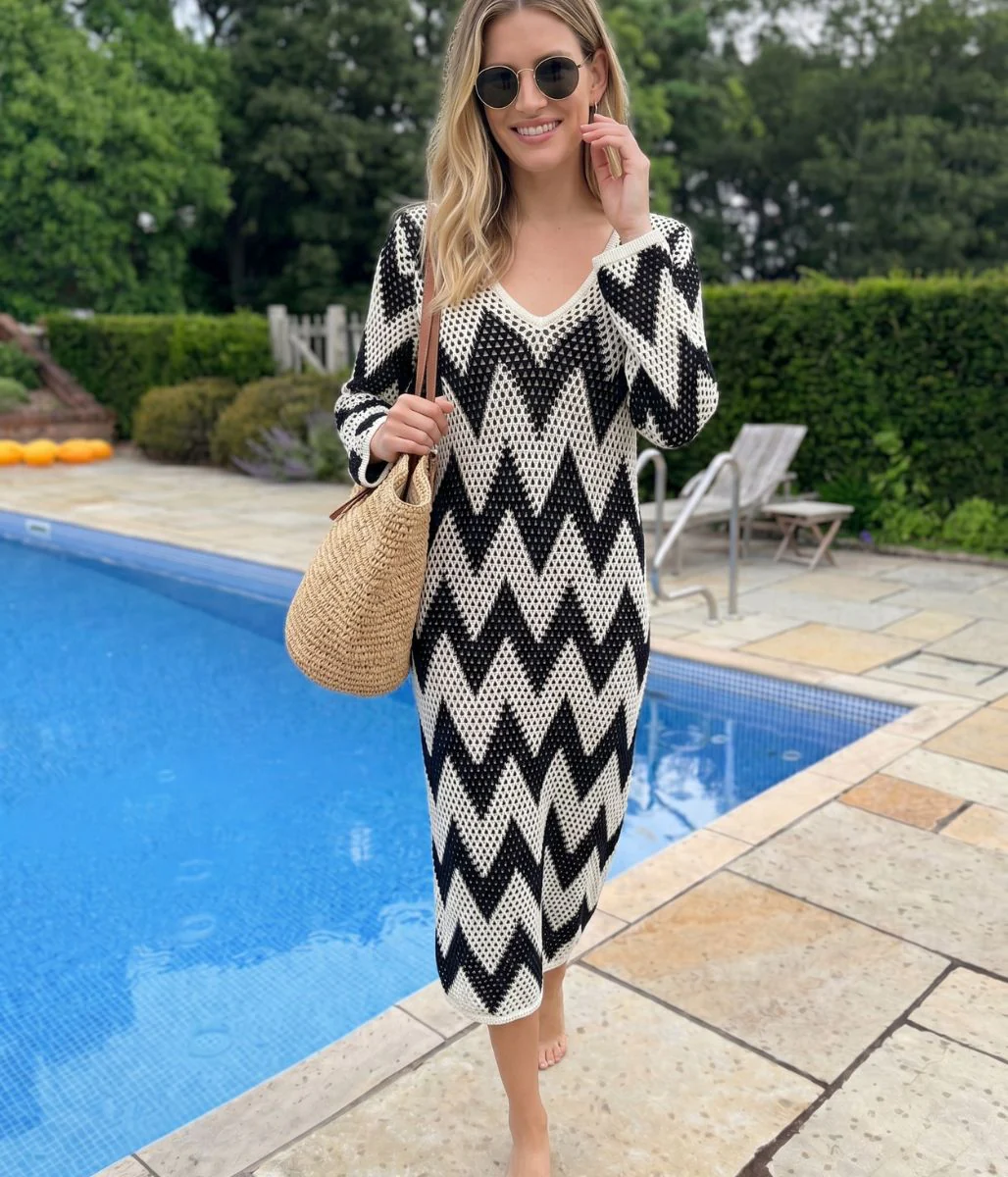Monochrome Zig Zag Crochet Style Dress - Image 3