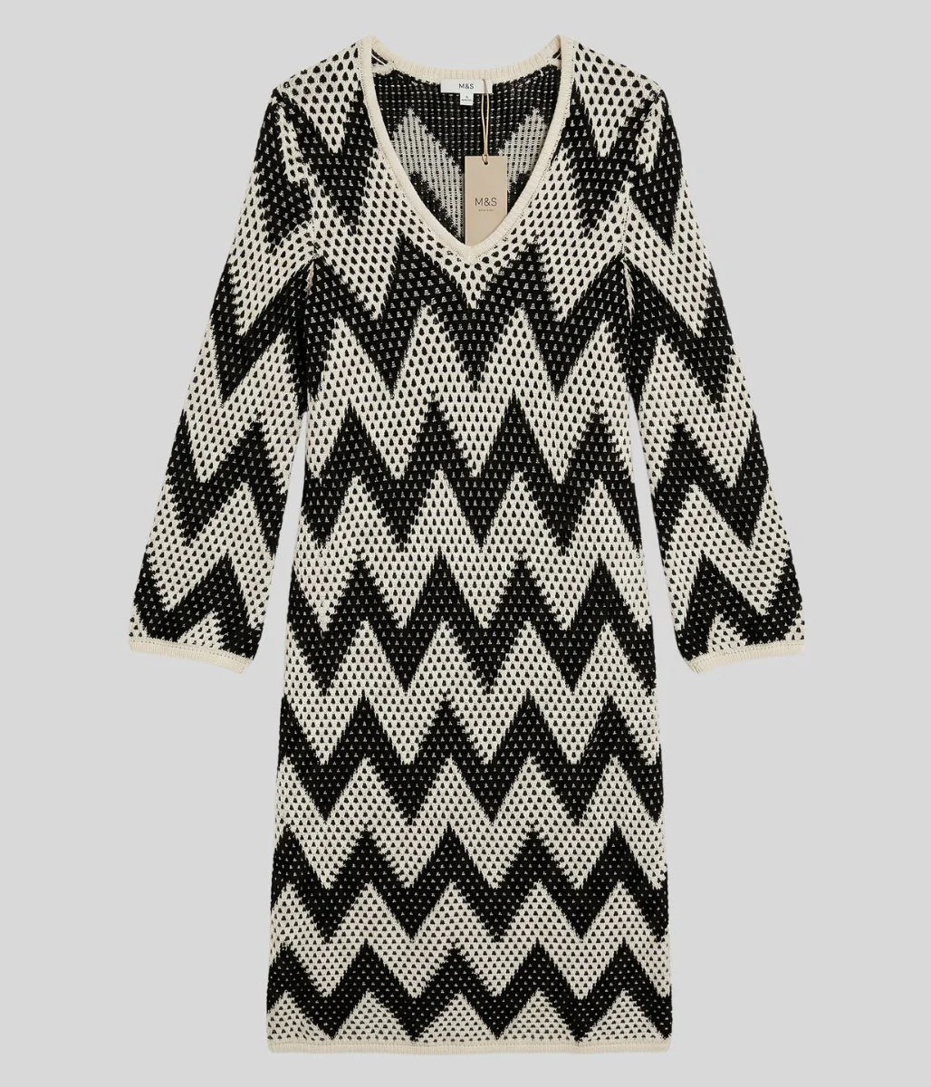 Monochrome Zig Zag Crochet Style Dress - Image 4