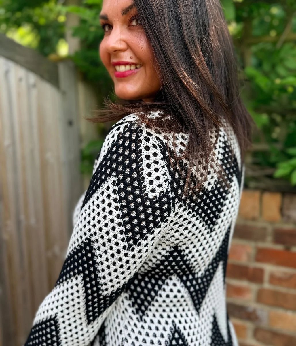 Monochrome Zig Zag Crochet Style Dress - Image 6