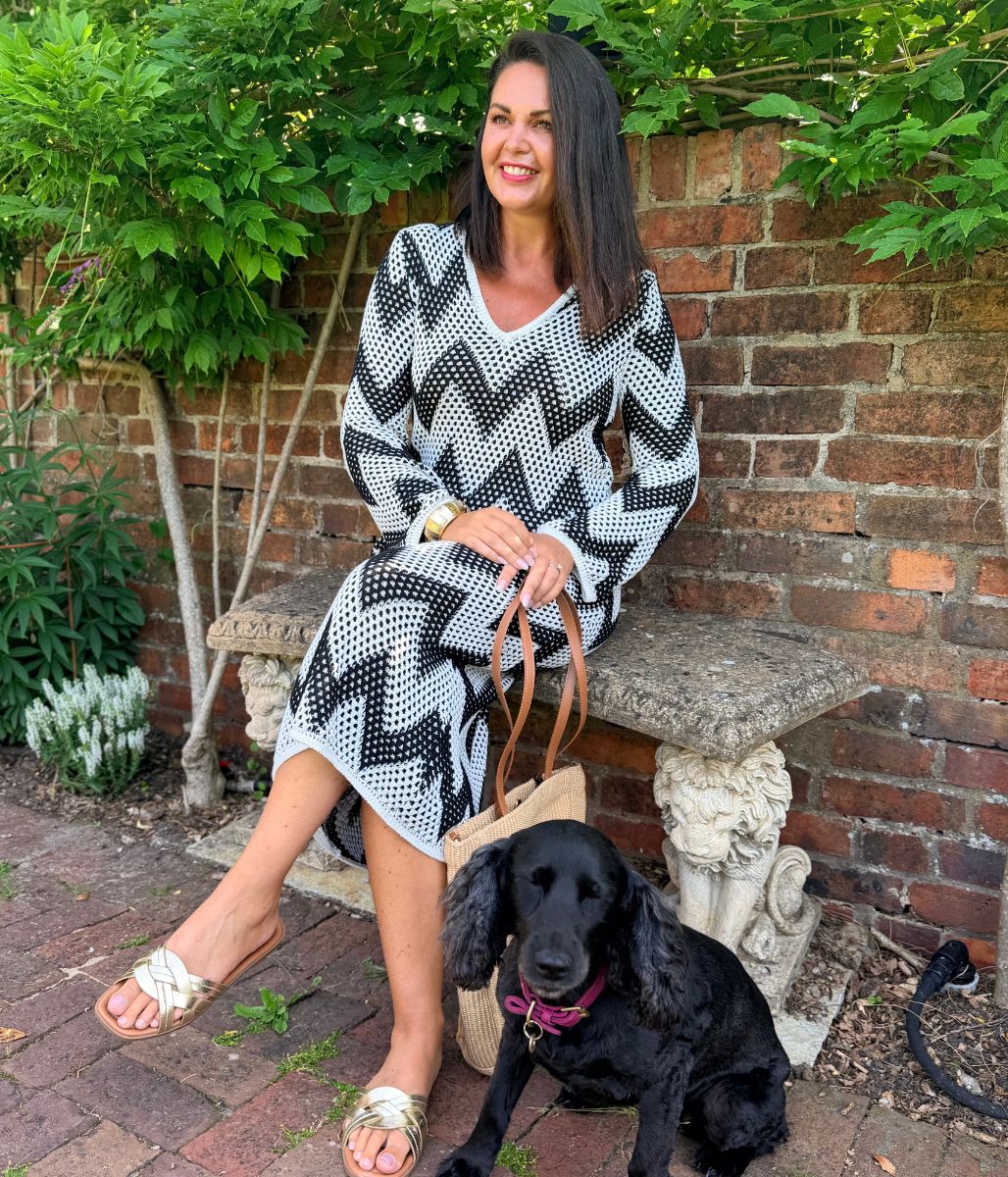 Monochrome Zig Zag Crochet Style Dress - Image 7