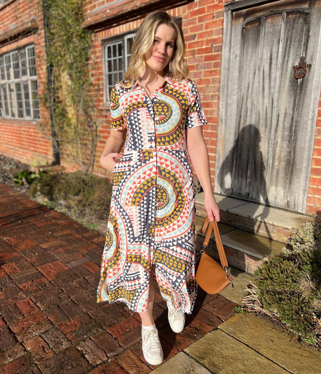 Mosaic Print Rua Jersey Midi Shirt Dress - Image 3