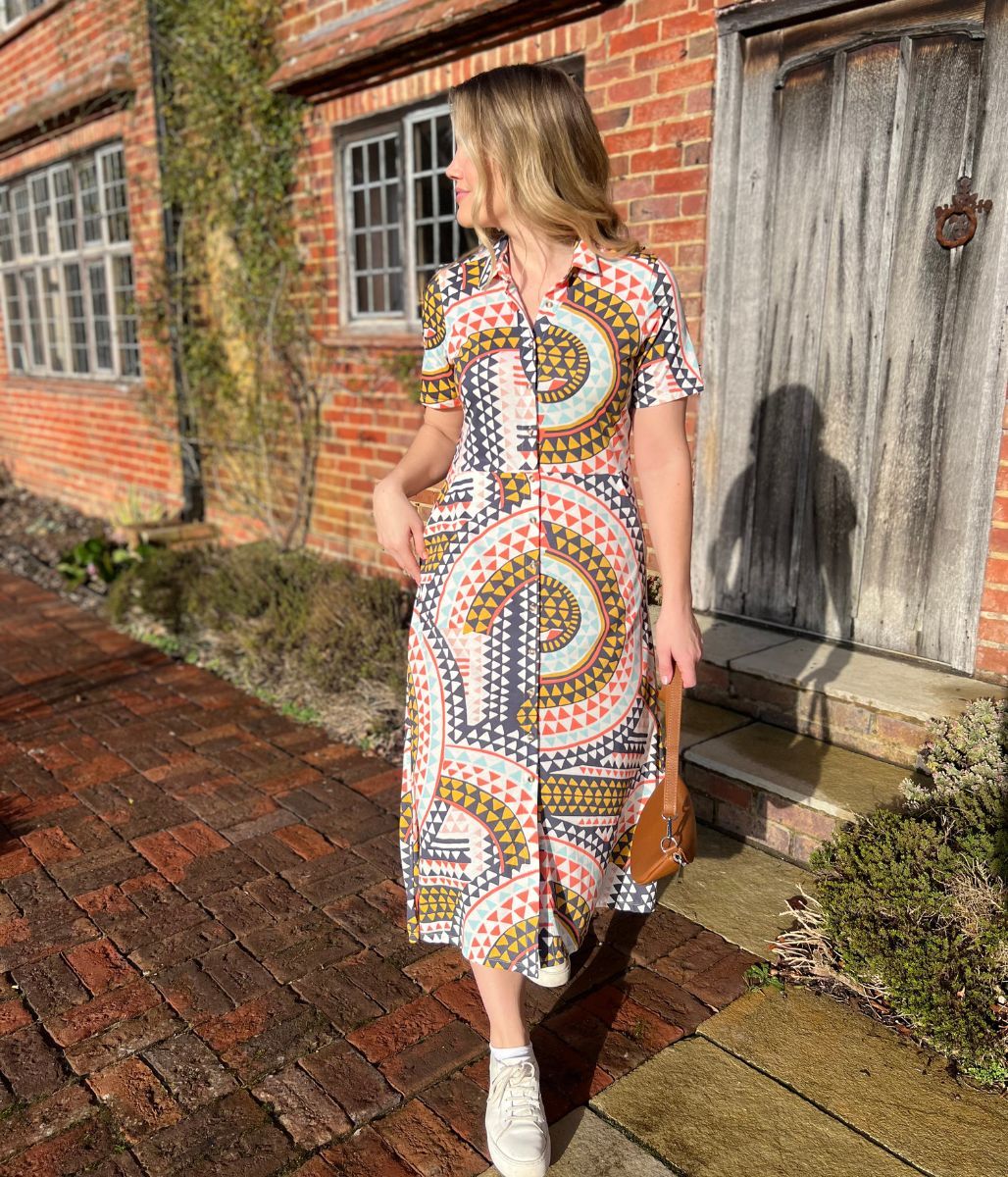 Mosaic Print Rua Jersey Midi Shirt Dress - Image 4
