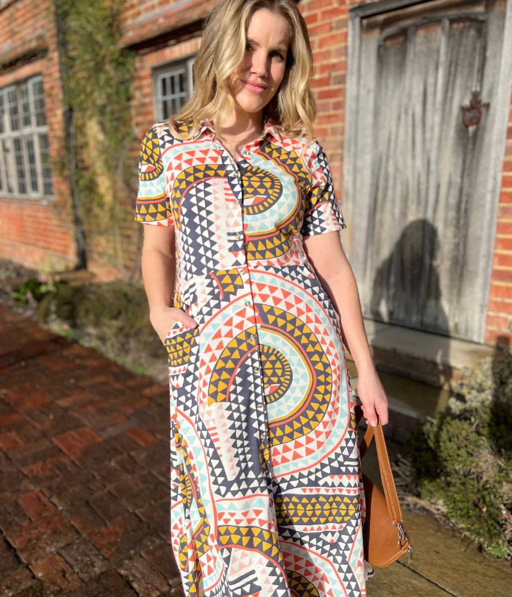 Mosaic Print Rua Jersey Midi Shirt Dress - Image 6
