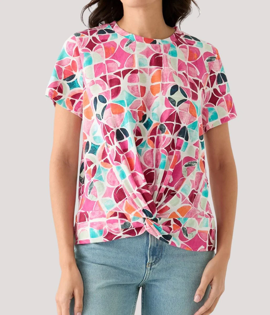 Multi Print Twist Front Top