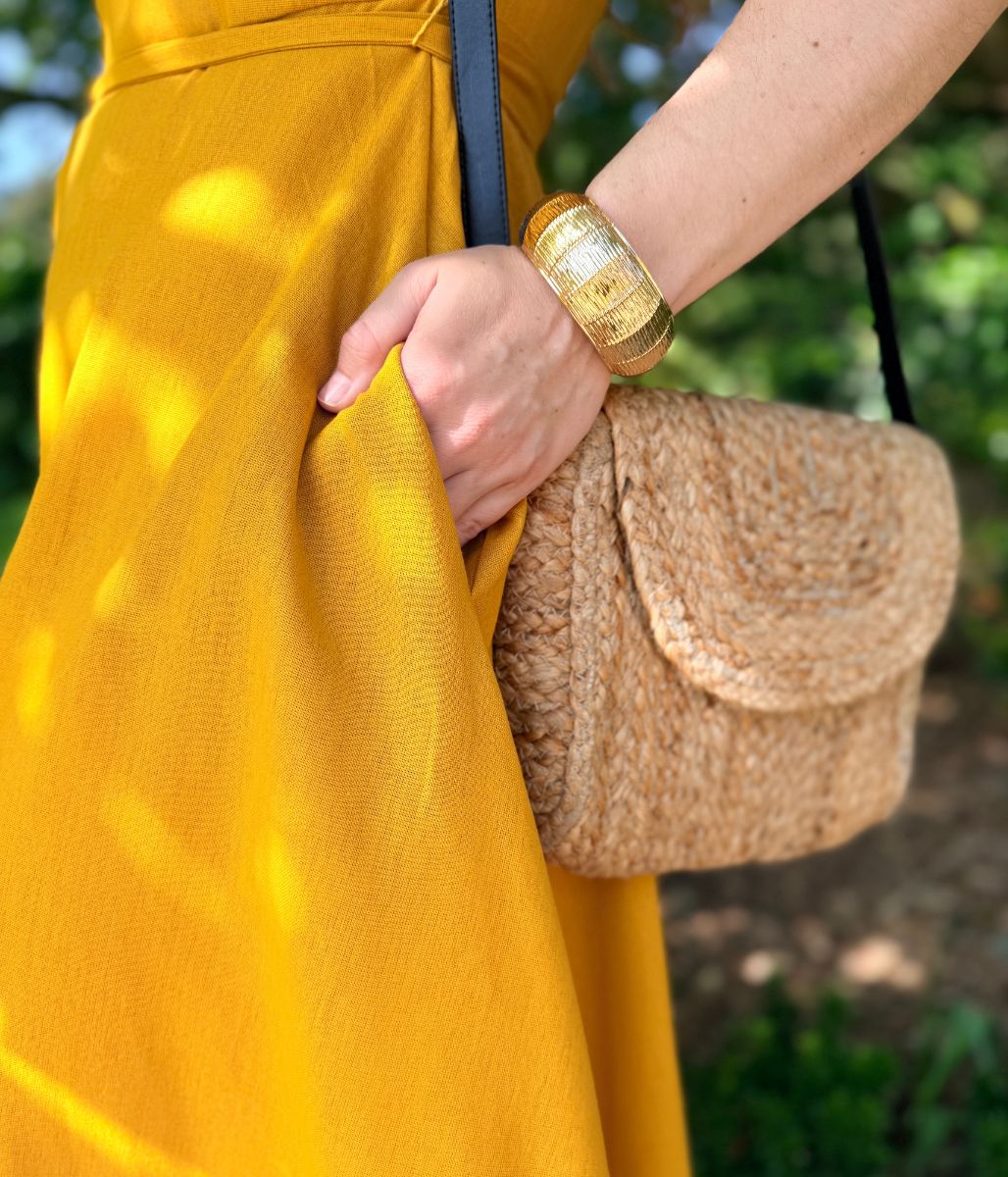 Mustard Sleeveless Belted Linen Blend Midi Dress - Image 2