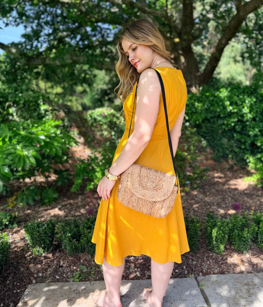 Mustard Sleeveless Belted Linen Blend Midi Dress - Image 6