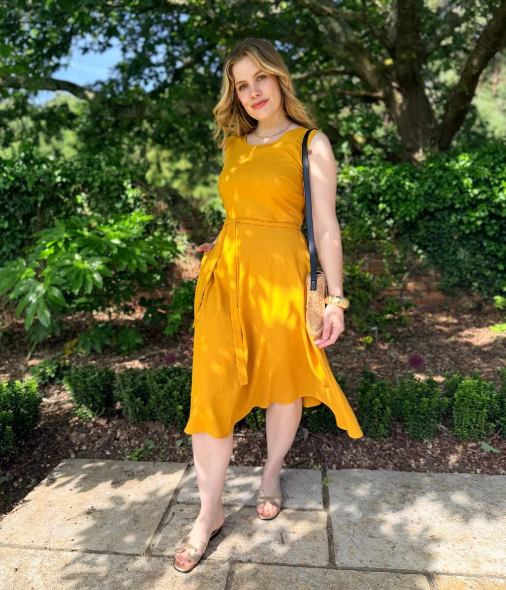 Mustard Sleeveless Belted Linen Blend Midi Dress - Image 8