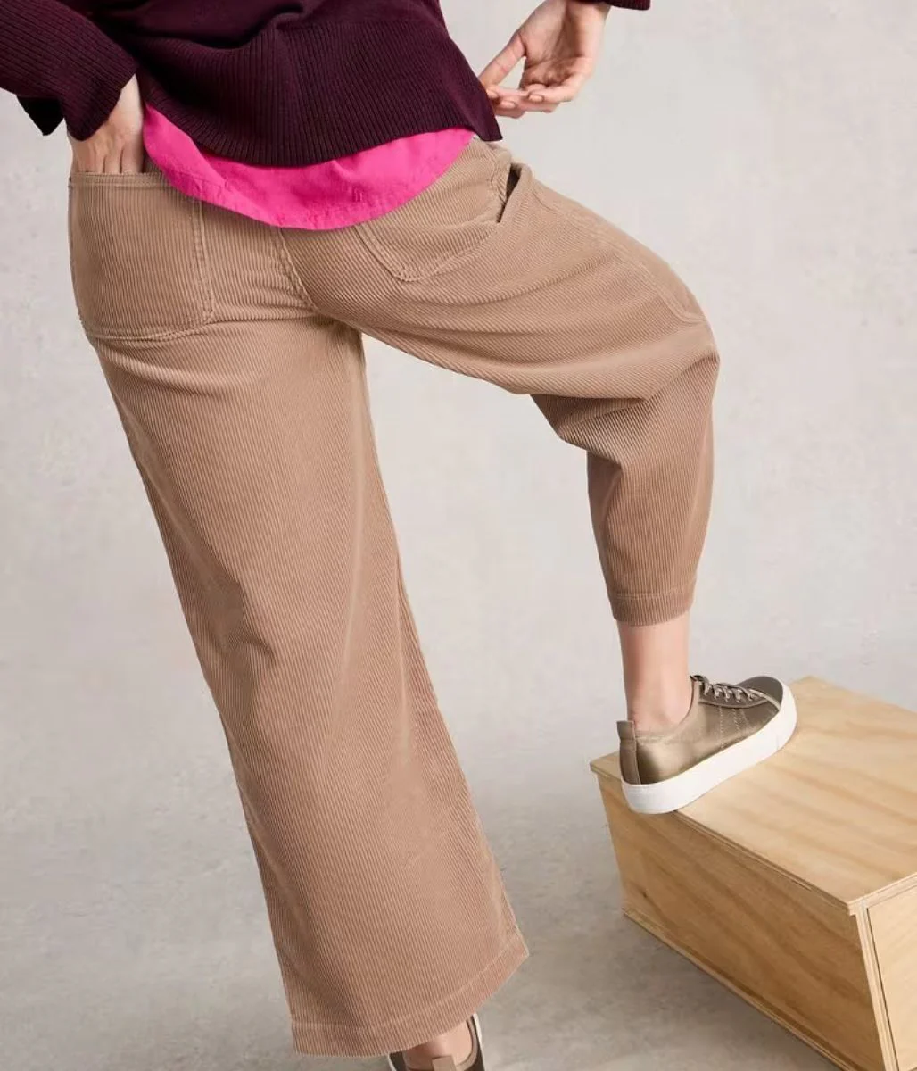 Natural Tia Cord Wide Leg Crop Trousers - Image 3