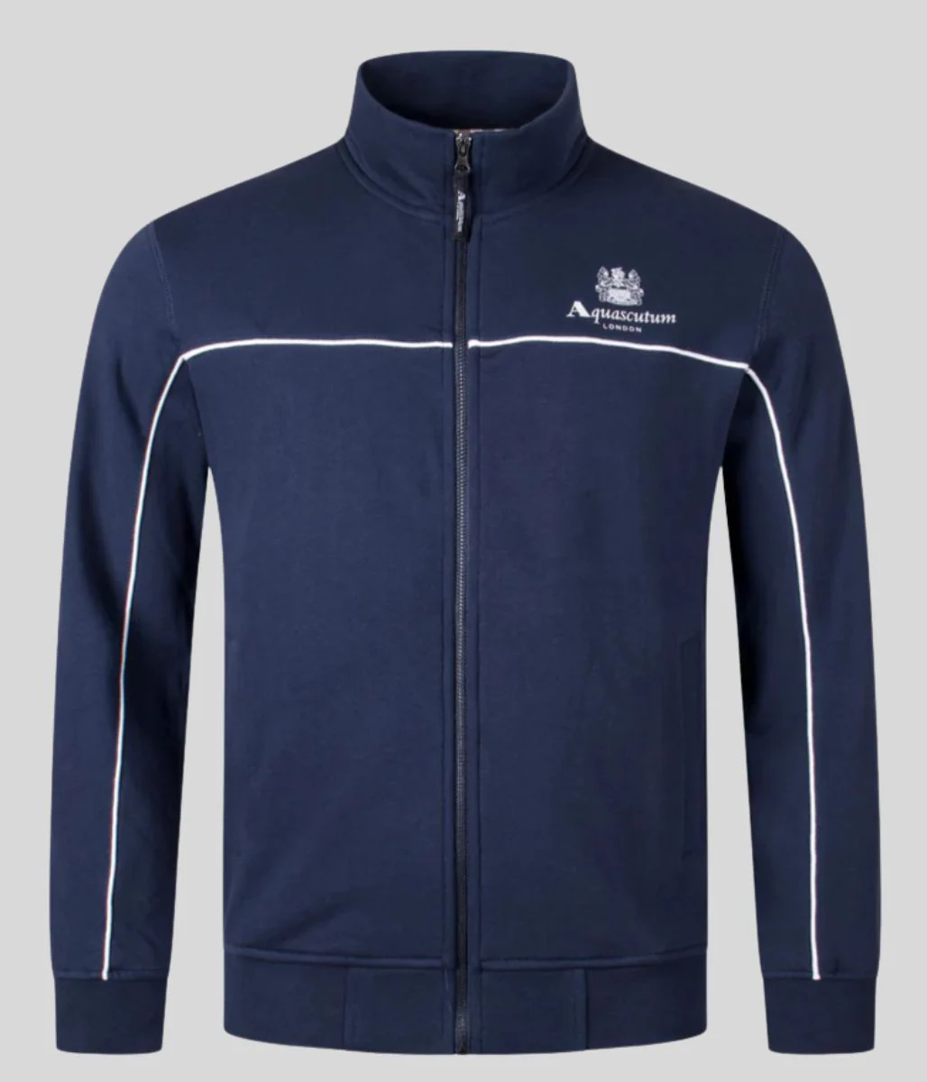 Navy Aquascutum Active Piping Mock Neck Track Top