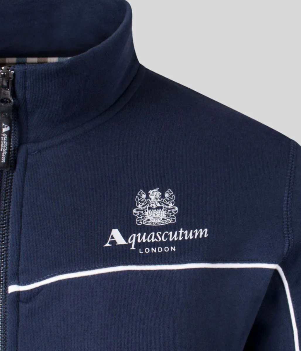 Navy Aquascutum Active Piping Mock Neck Track Top - Image 2
