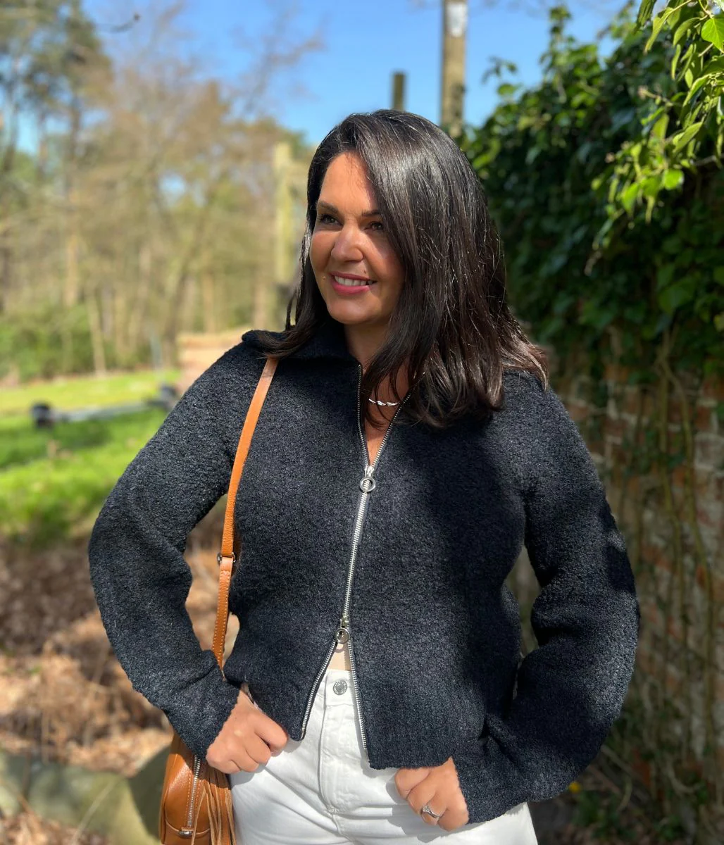 Navy Boucle Wool Blend Zip Up Jumper - Image 2