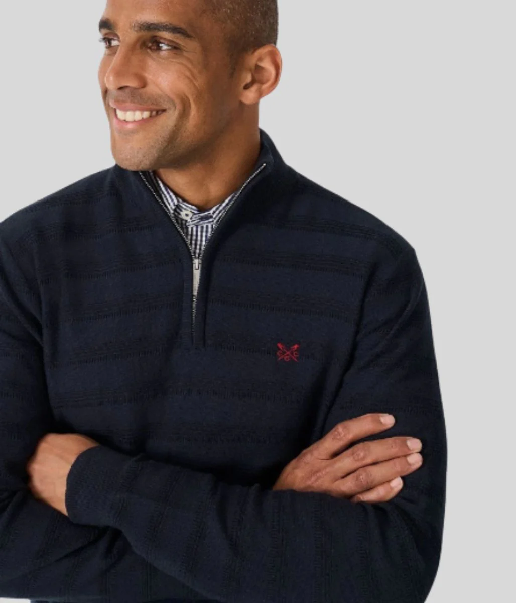 Navy Cashmere & Silk Blend 1/4 Zip Jumper - Image 3