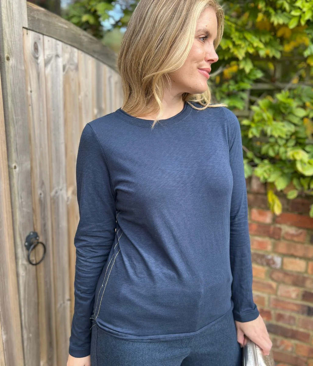 Navy Clara Long Sleeve Top - Image 3