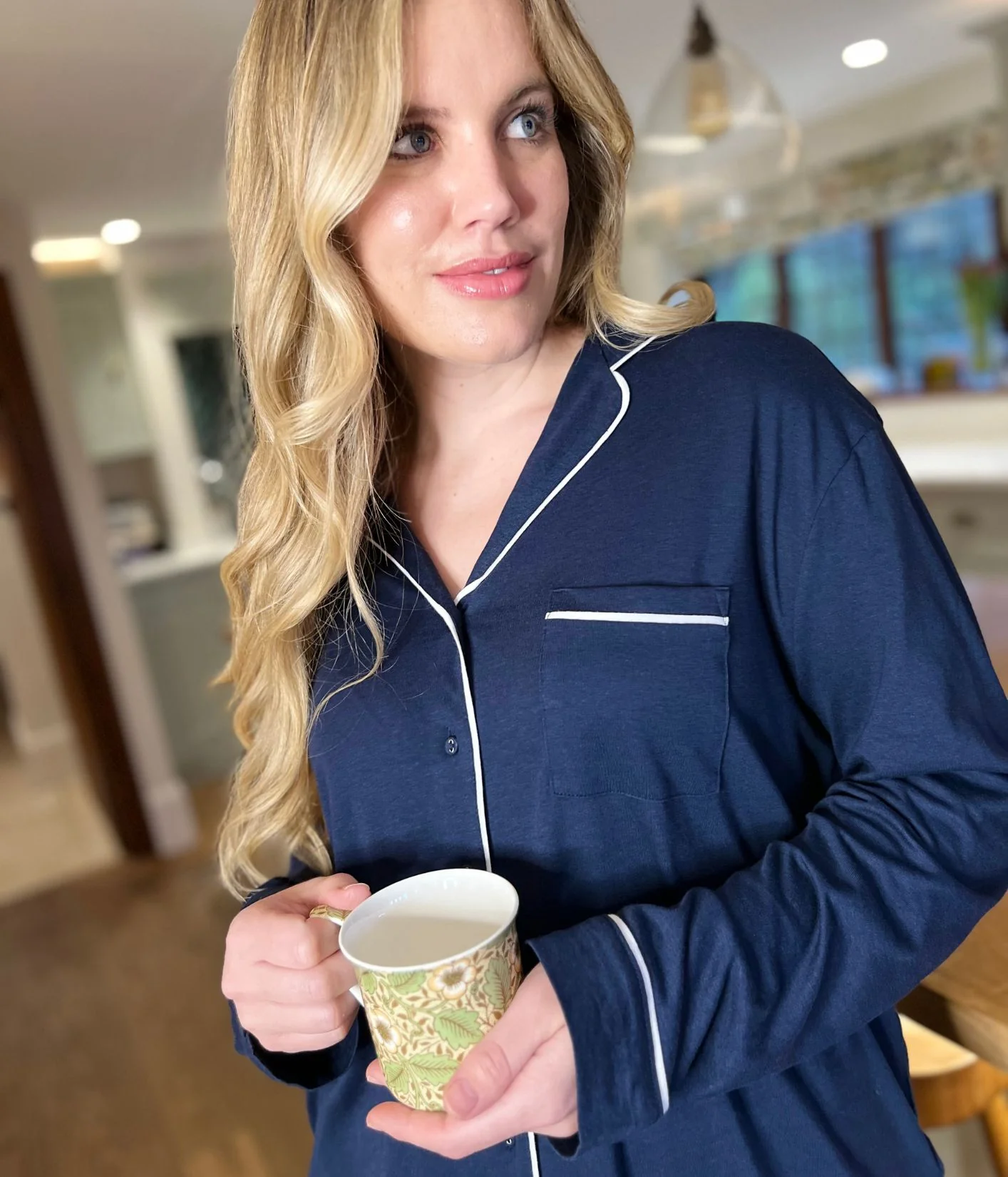 Navy Cotton Modal Revere Pyjama Set - Image 3