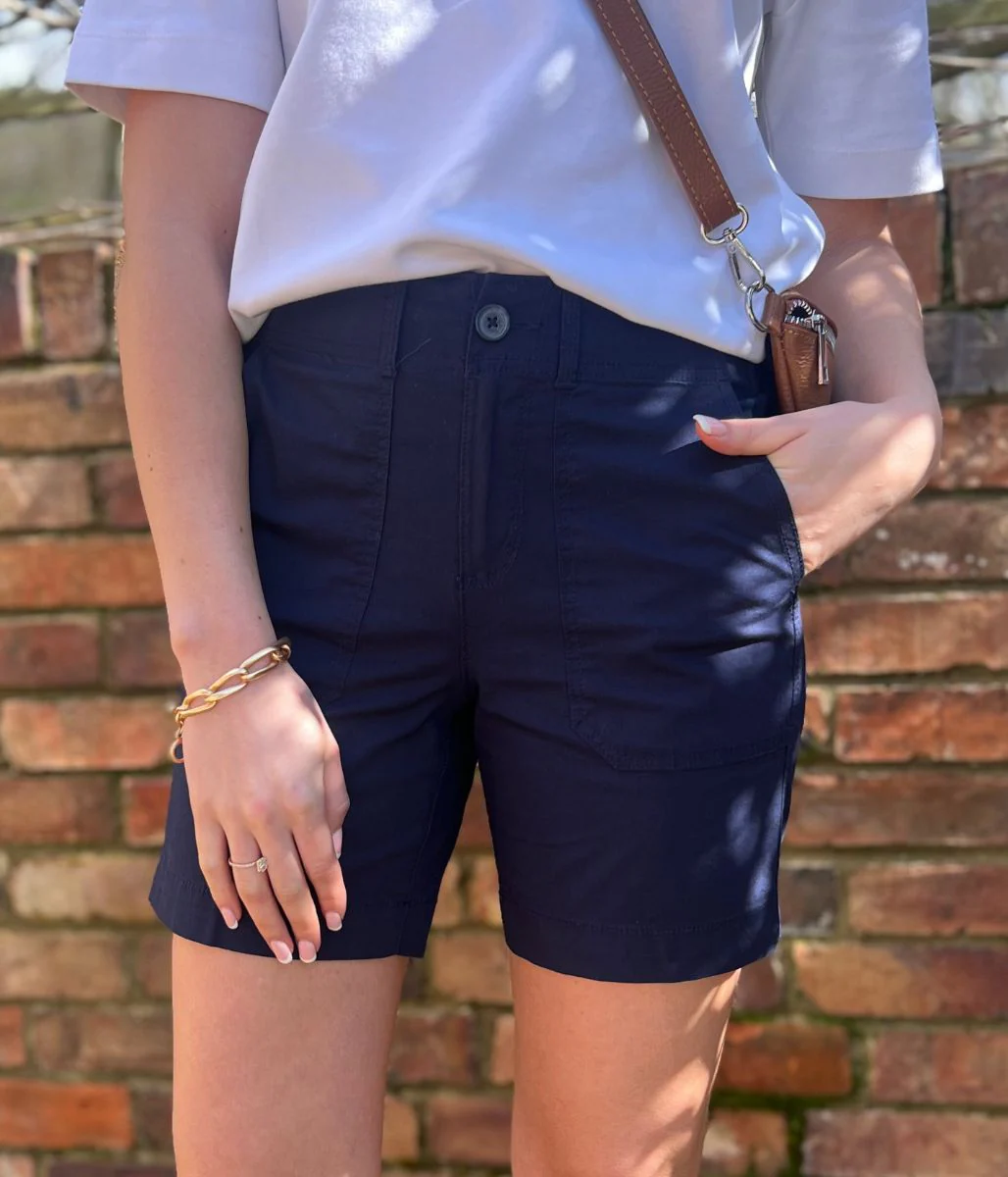 Navy Cotton Poplin Shorts - Image 7