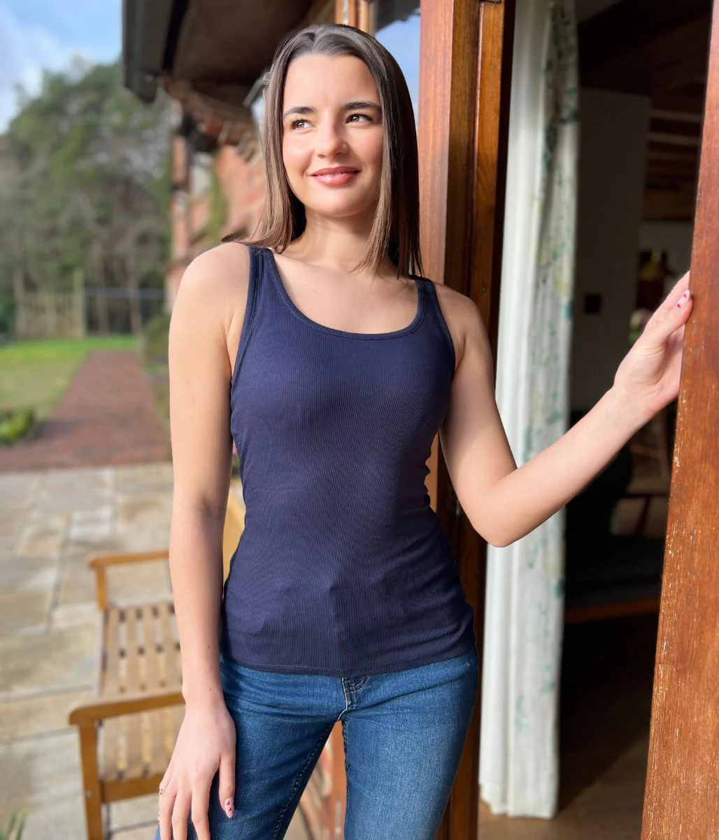 Navy Cotton Rich Secret Support Vest Top