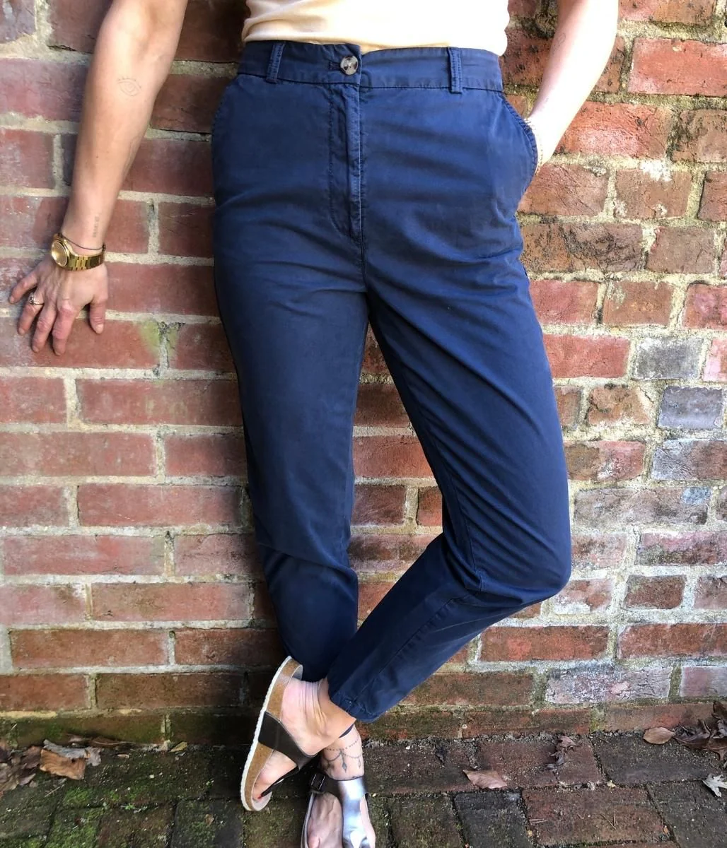 Navy Cotton Tapered Leg Chinos - Image 4