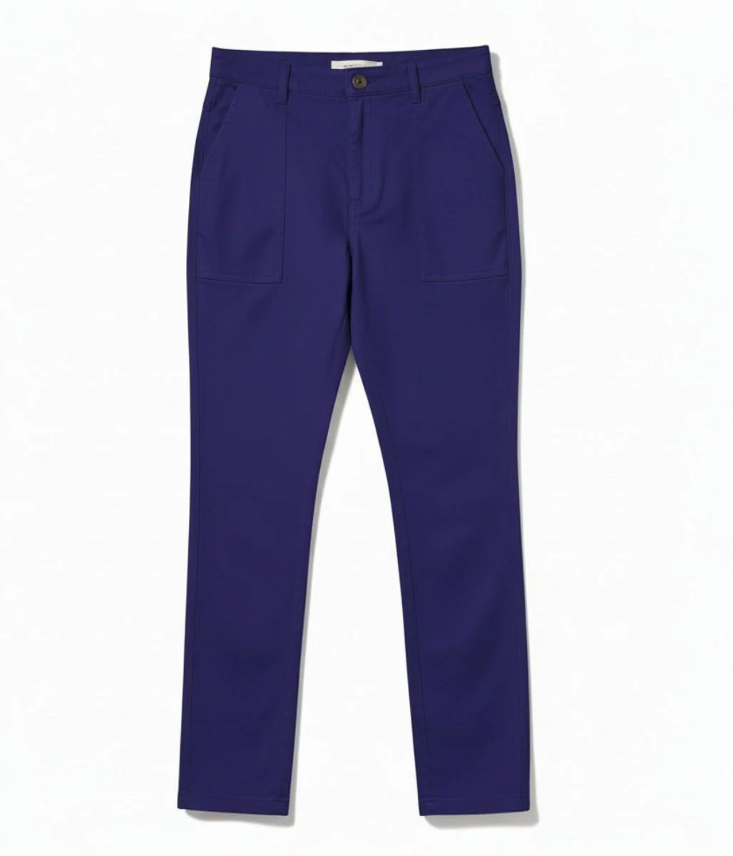 Navy Cotton Twill Straight Trousers - Image 2