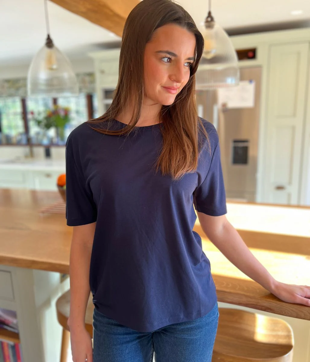 Navy Crew Neck Relaxed T Shirt - Image 2