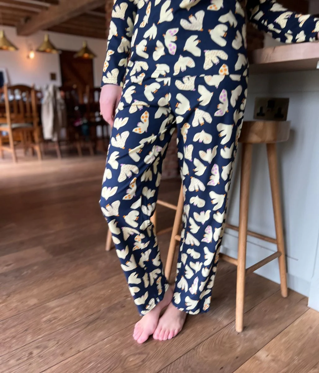 Navy Dove Print Cotton Pyjama Set - Image 3