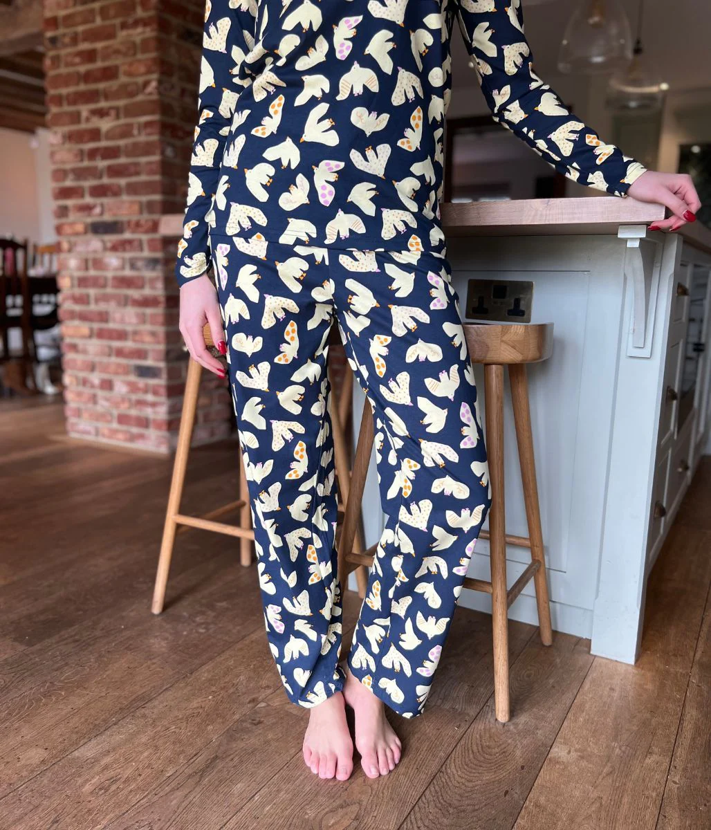 Navy Dove Print Cotton Pyjama Set - Image 4