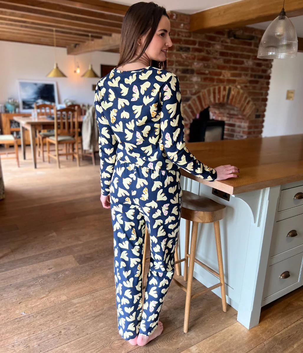 Navy Dove Print Cotton Pyjama Set - Image 5