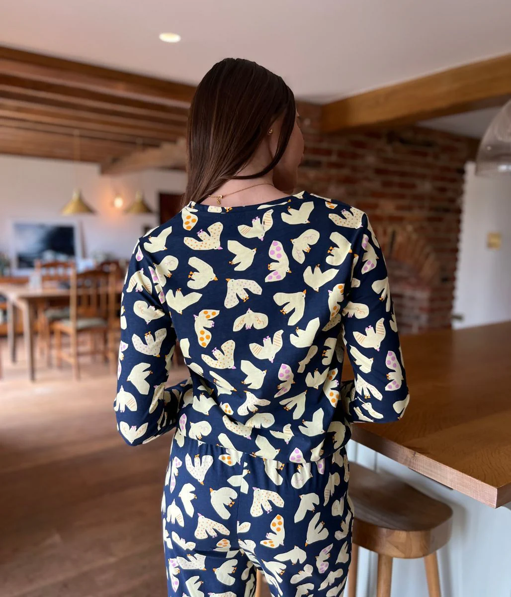 Navy Dove Print Cotton Pyjama Set - Image 7