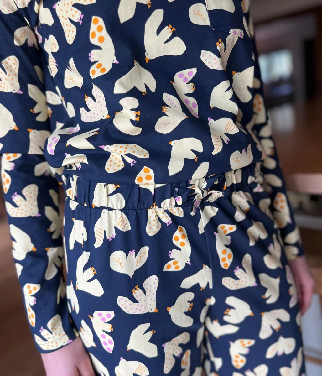 Navy Dove Print Cotton Pyjama Set - Image 9