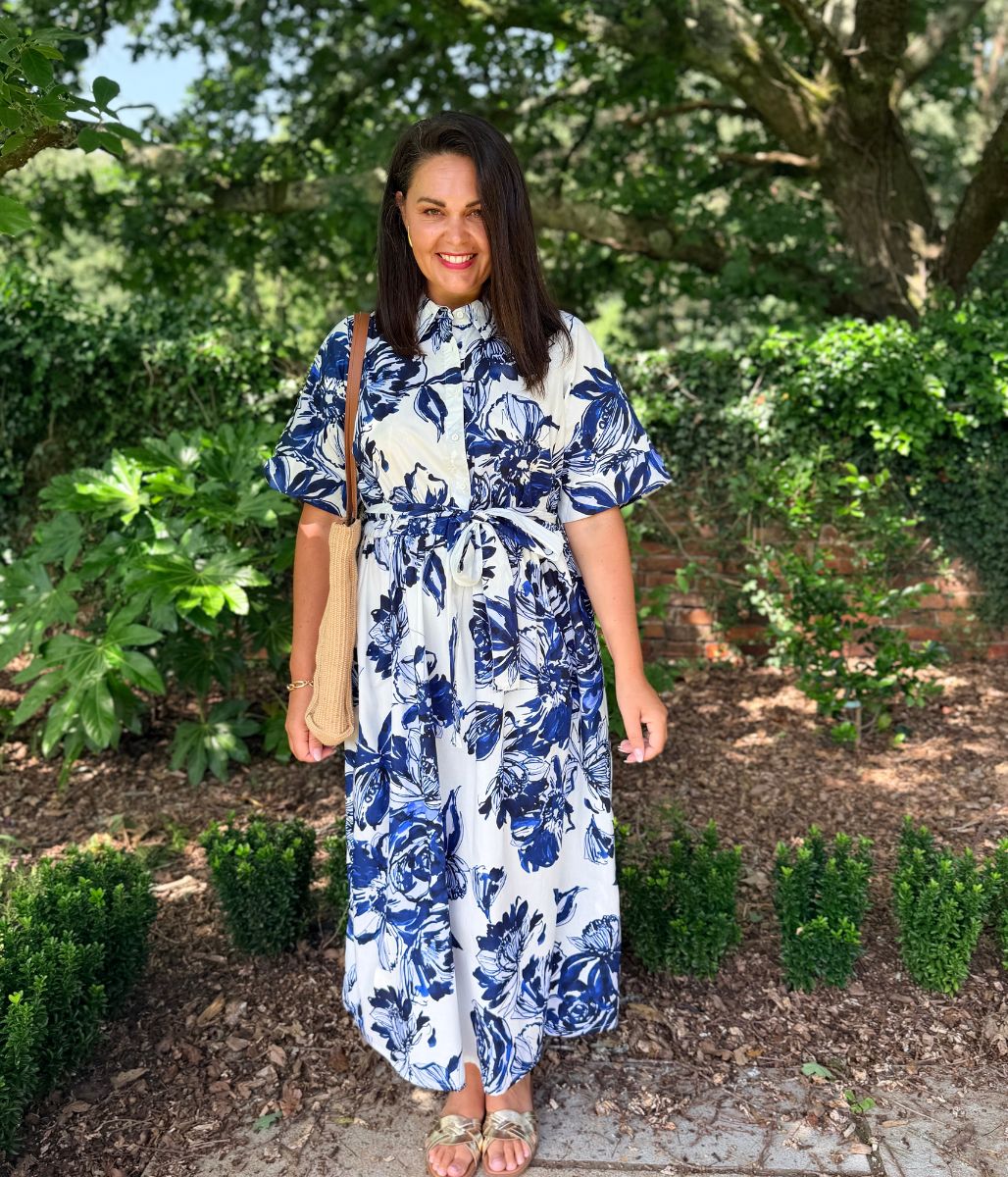 Navy Floral Midi Shirt Dress