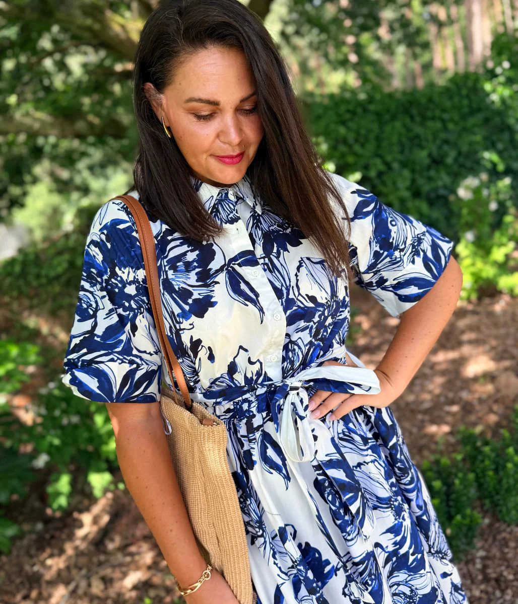 Navy Floral Midi Shirt Dress - Image 2
