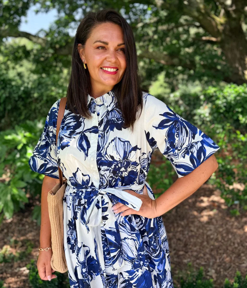 Navy Floral Midi Shirt Dress - Image 3