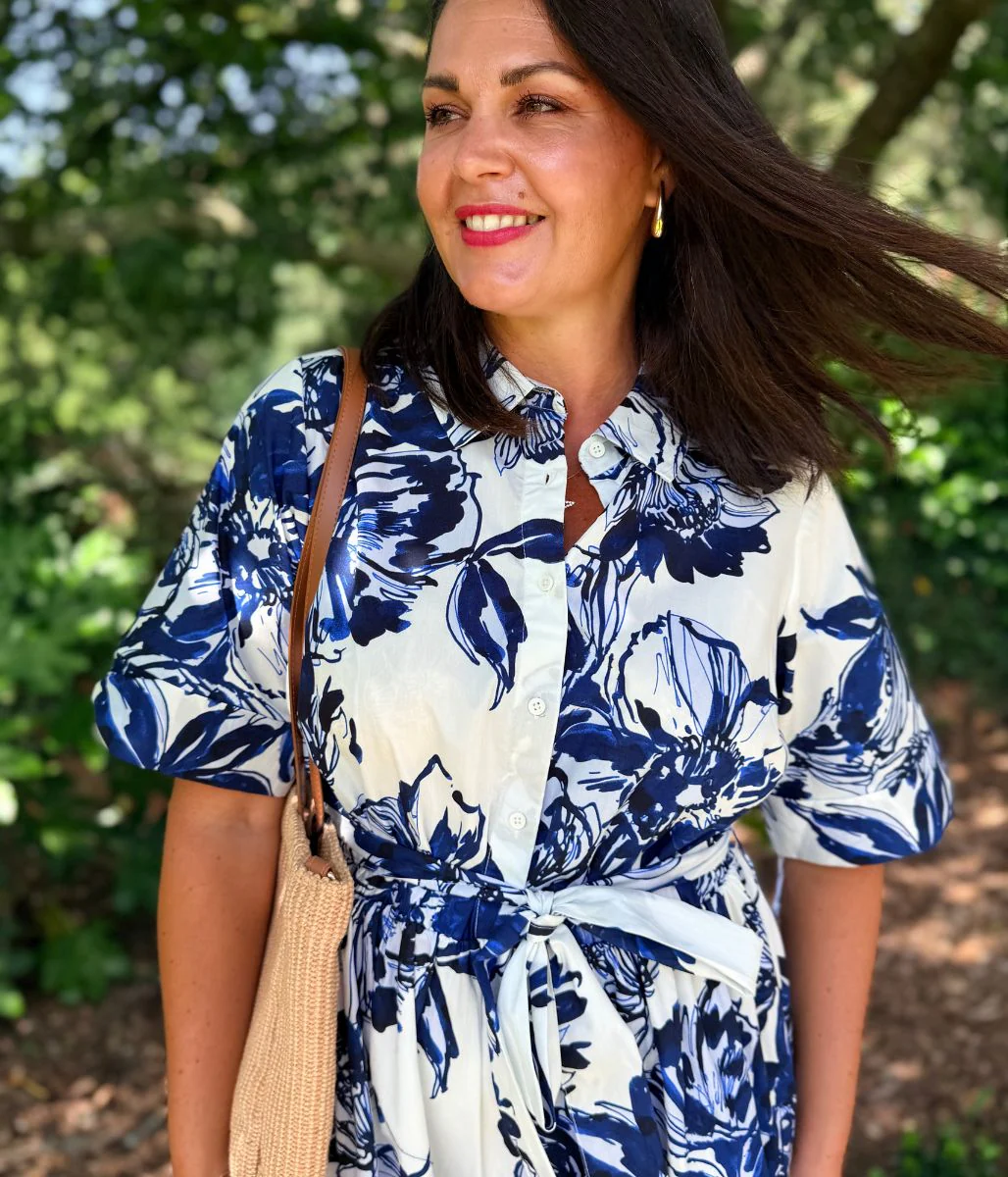 Navy Floral Midi Shirt Dress - Image 5
