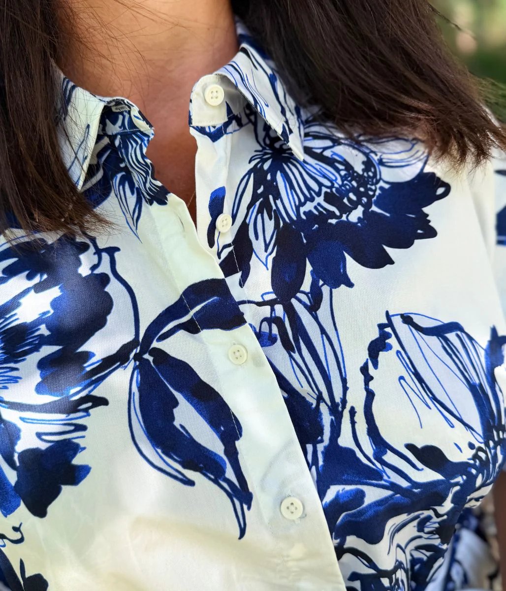 Navy Floral Midi Shirt Dress - Image 6