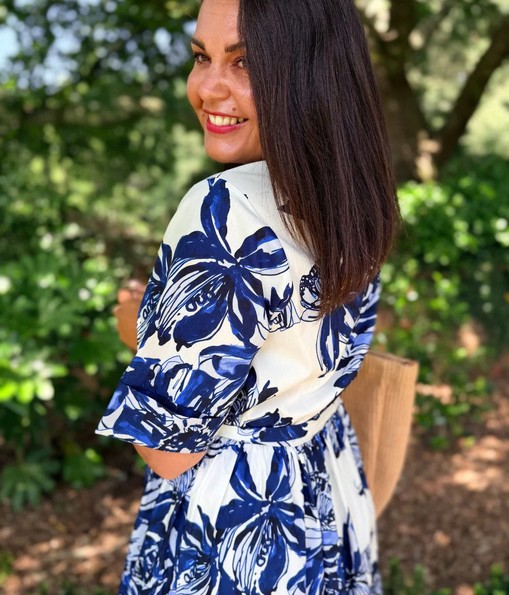 Navy Floral Midi Shirt Dress - Image 8