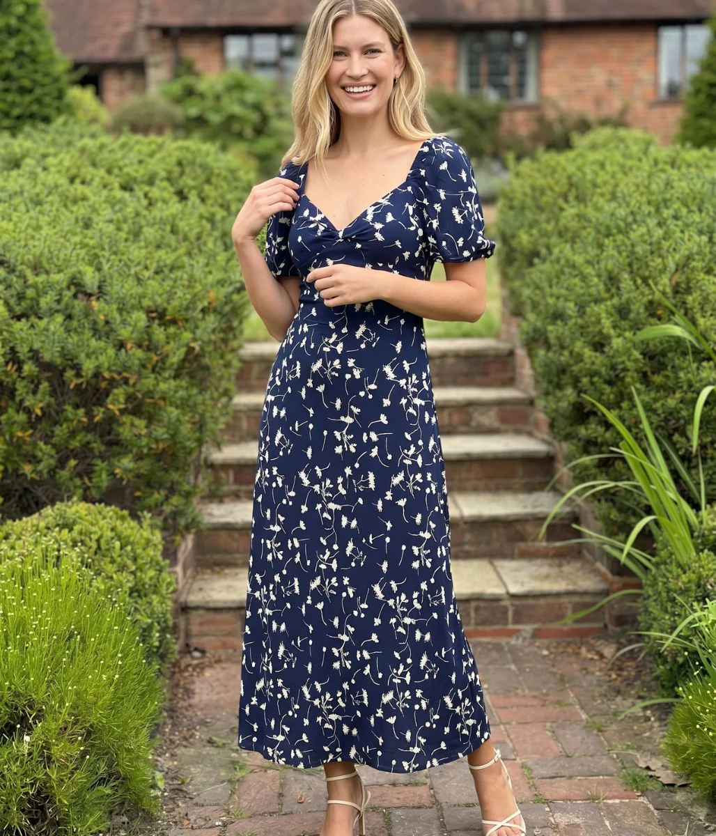 Navy Floral Nicoletta Midi Dress