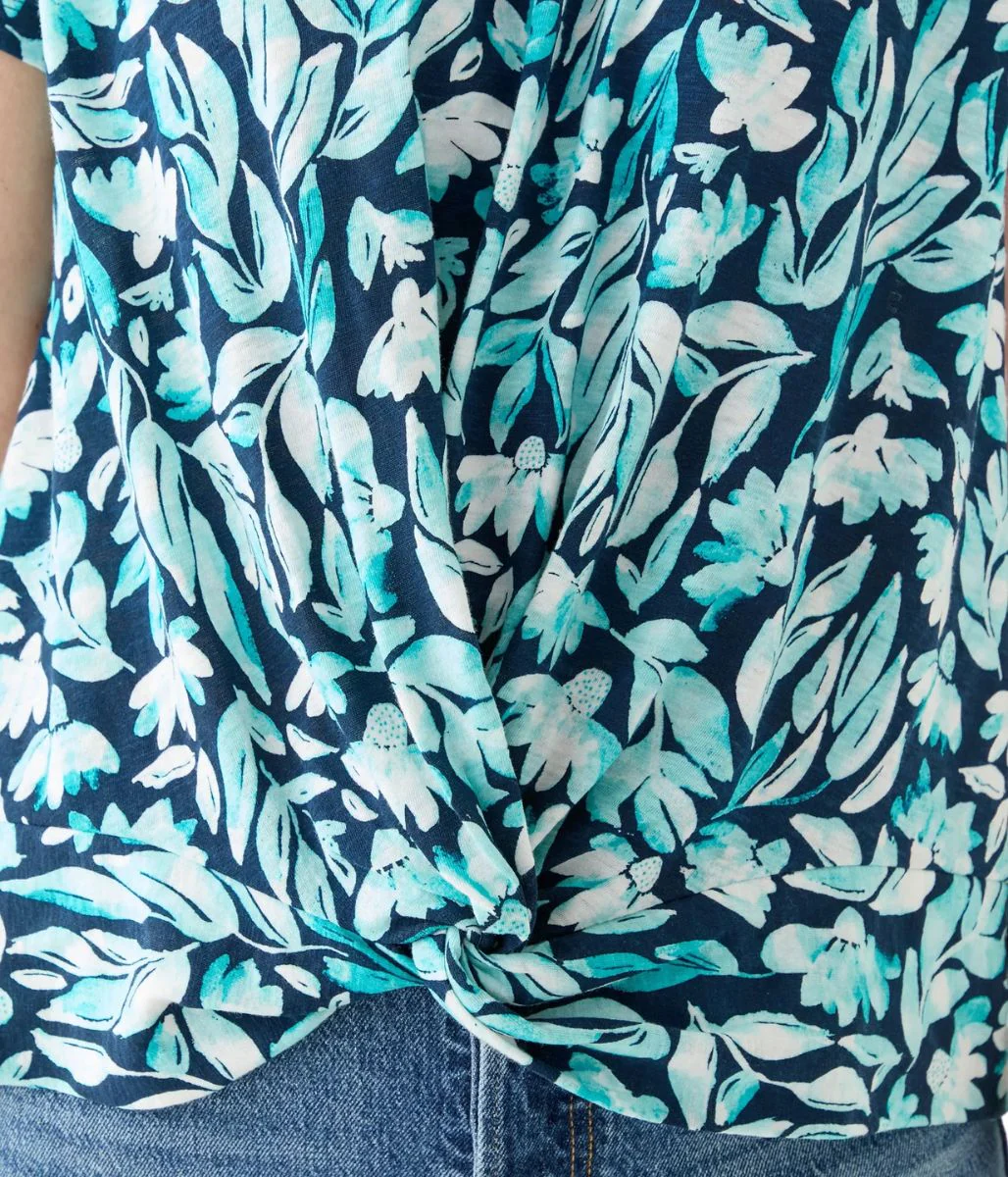 Navy Flower Print Twist Front Top - Image 3