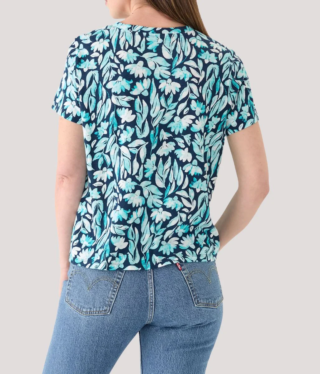 Navy Flower Print Twist Front Top - Image 4