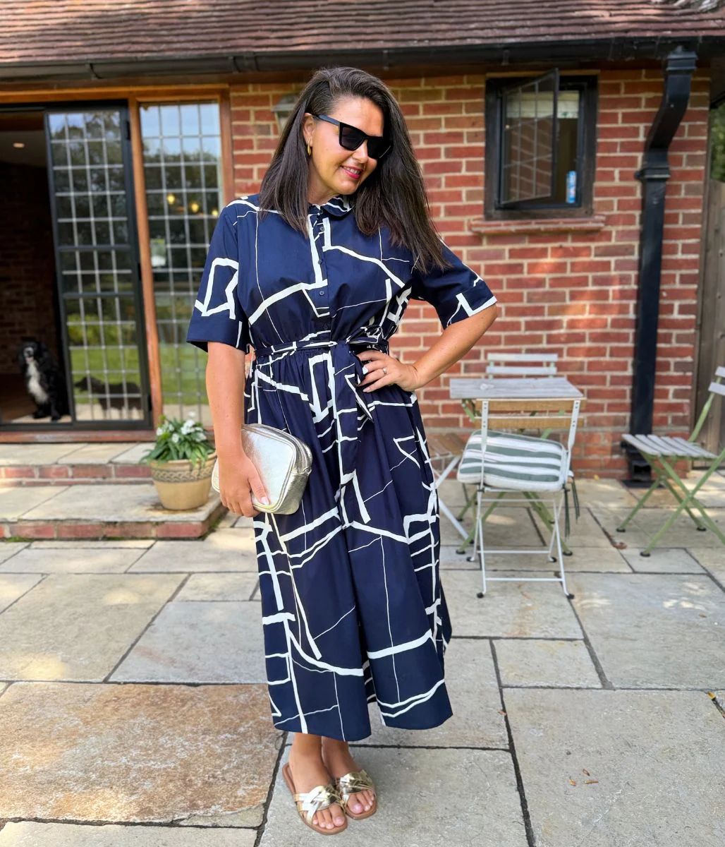 Navy Graphic Midi Shirt Dress - Image 2