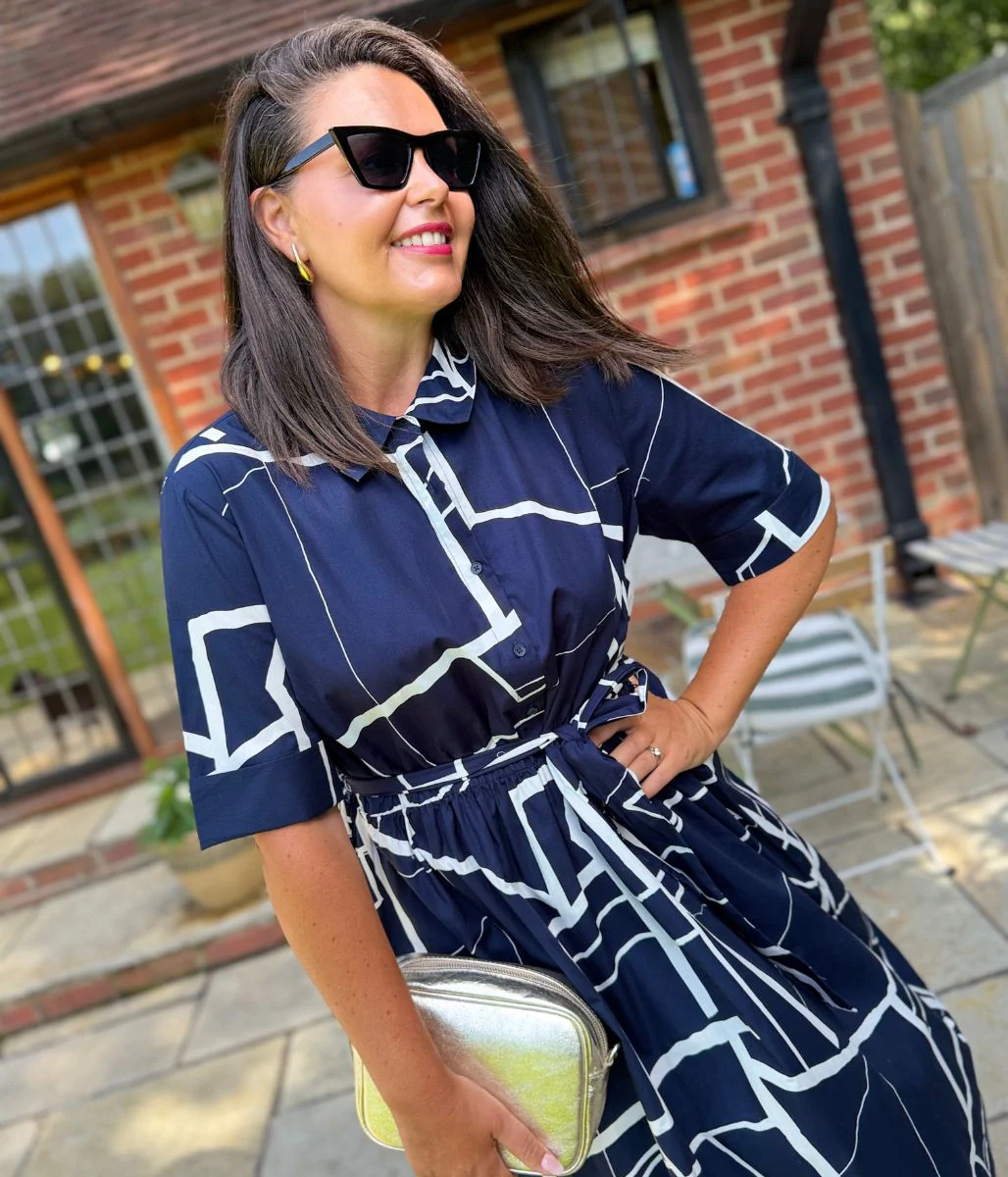 Navy Graphic Midi Shirt Dress - Image 3
