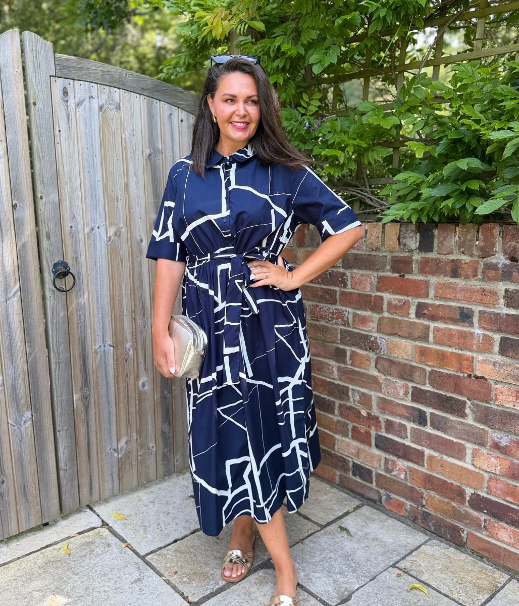 Navy Graphic Midi Shirt Dress - Image 4