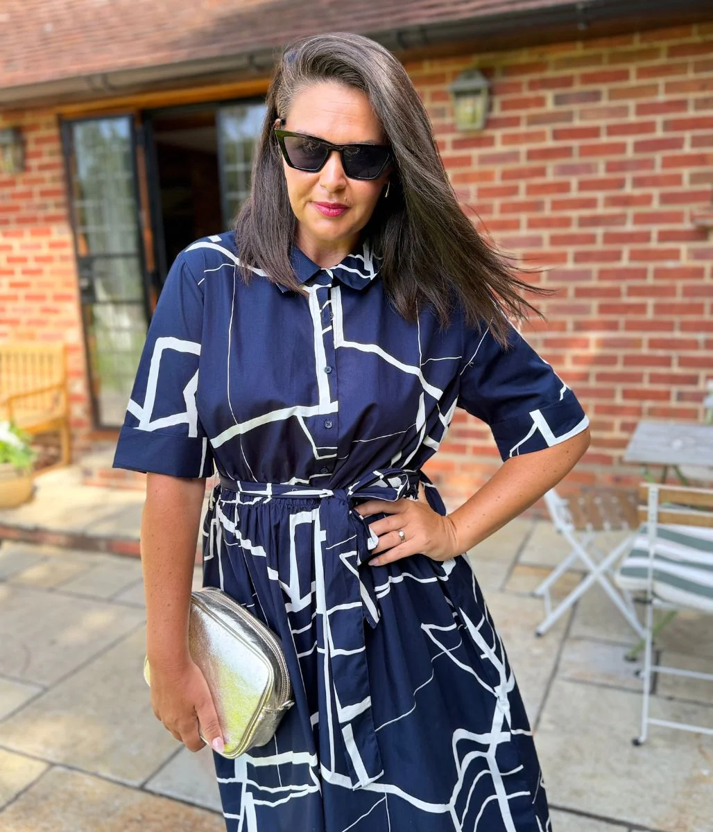Navy Graphic Midi Shirt Dress - Image 5
