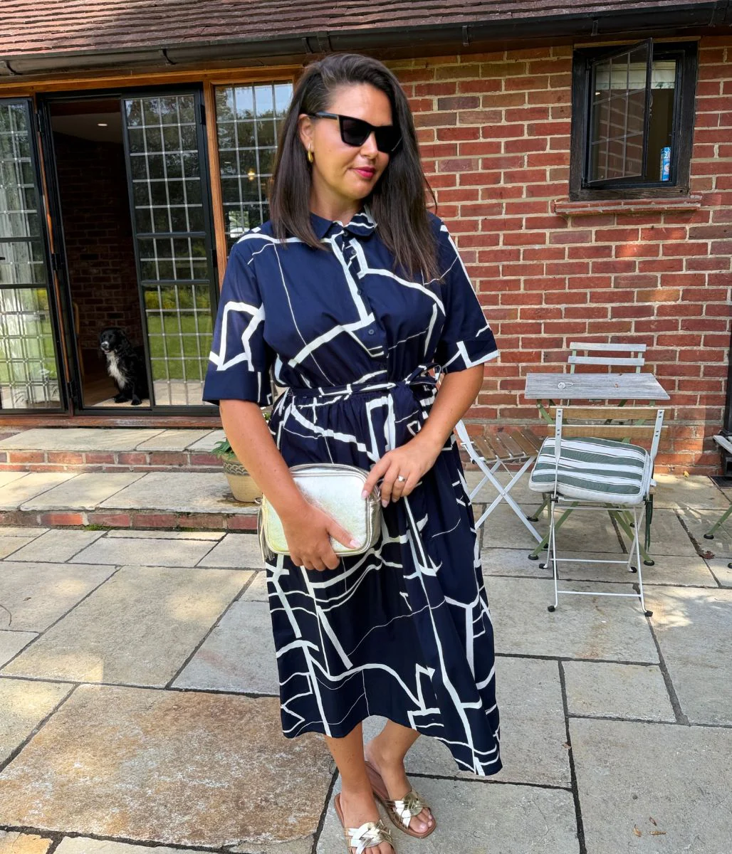 Navy Graphic Midi Shirt Dress - Image 6