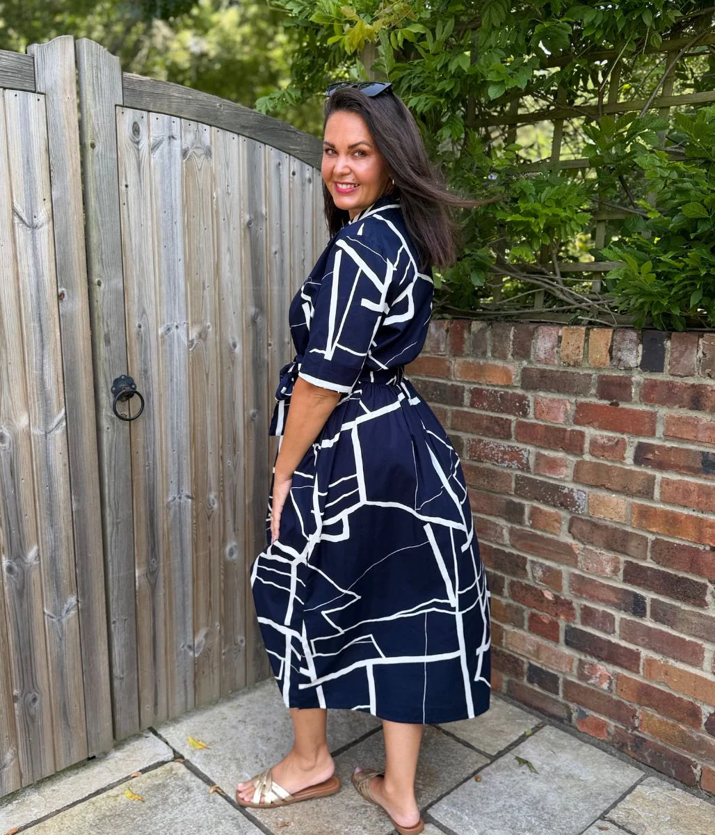 Navy Graphic Midi Shirt Dress - Image 7